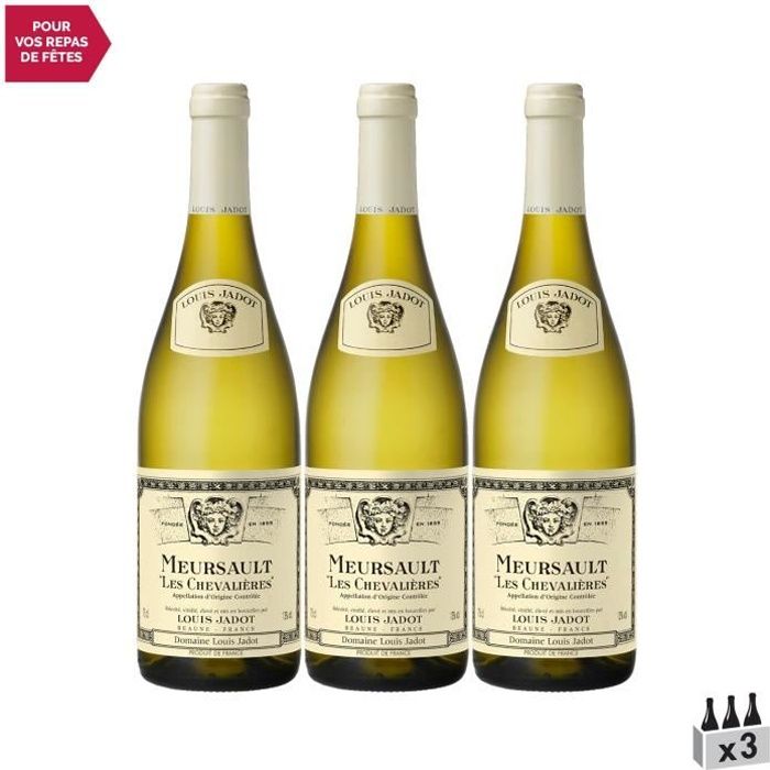 Meursault Les Chevalières Blanc 2019 - Lot de 3x75cl - Louis Jadot - Vin AOC Blanc de Bourgogne - Cépage Chardonnay
