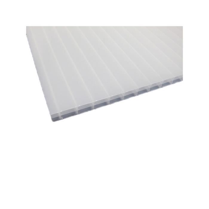 Plaque polycarbonate alvéolaire 16mm - L: 3 m - l: 98 cm - E: 16 mm - Opaline