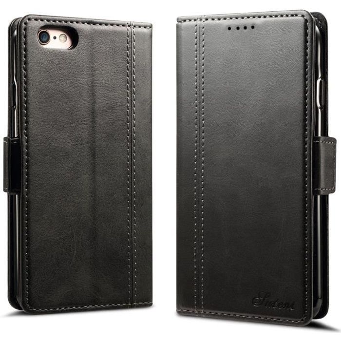 iPhone 6 Plus/6s Plus Coque,Housse Portefeuille en Cuir PU avec Emplacements Porte Cartes Pochette Etui de Protection Antichoc -Noir