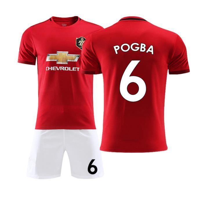 Manchester United 19-20 NO.6 POGBA Jersey Maillots Foot et Shorts de Football Enfant-Rouge