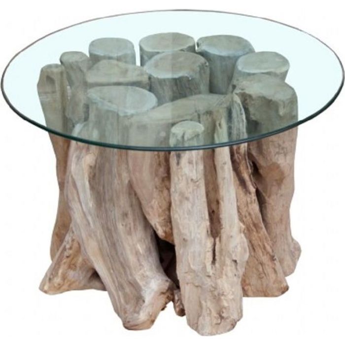 Table Basse Design ronde 60 cm bois flotté de teck massif
