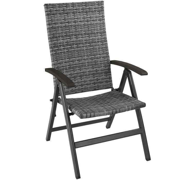 TECTAKE Chaise de Jardin Pliante Réglable en Aluminium et Résine Tressée 68 cm x 58 cm x 107,5 cm Gris