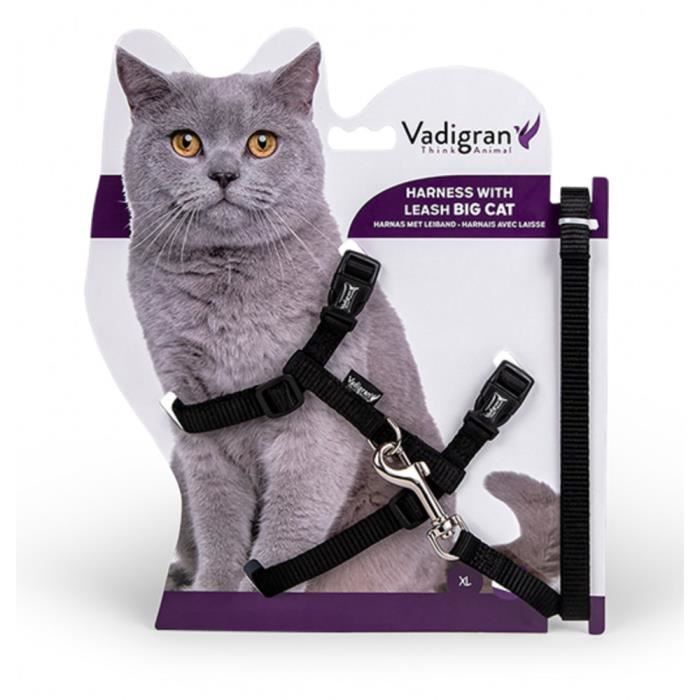 Harnais avec laisse 1.20m. couleur noir. pour les Grands chats.-Vadigran 3,000000 Noir