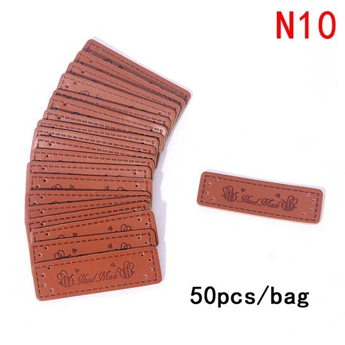 PFLYPF Lot de 50 étiquettes à coudre faites à la main, en cuir faites à