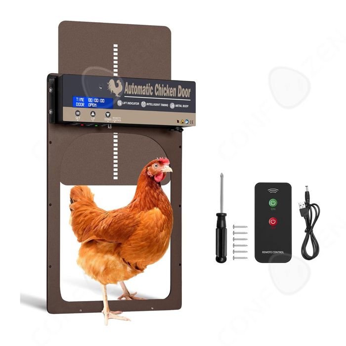 Meilleurs prix pour C Porte poulailler 24.5x37cm porte automatique poulailler anti-pincement intelligent avec ecran LCD capteur de lumière telecommande