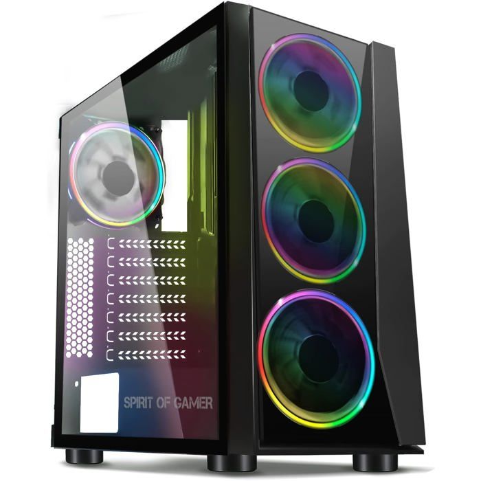 Ghost III – Boîtier PC Gamer ARGB – Tour ATX/mATX/ITX – Façade ABS – Verre Trempé – 4 Ventilos RGB 120mm