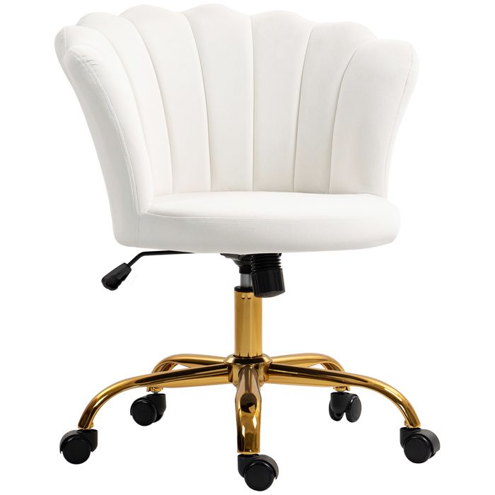Chaise bureau - HOMCOM - dossier en pétale hauteur réglable et assise rembourré - tissu en velours - 69 x 64 x 80-90 cm - blanc