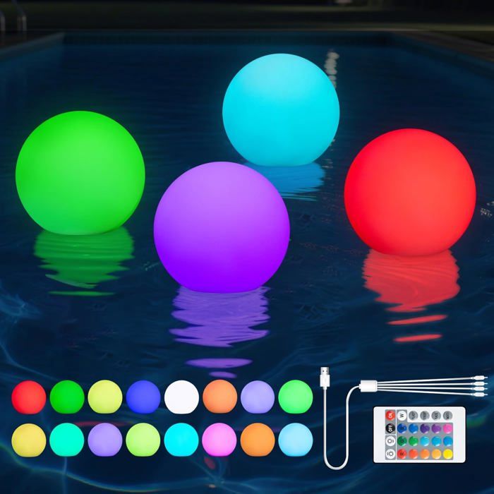 4 x Floating Pool Lights,IP68 Waterproof LED Pool Light with Remote ...