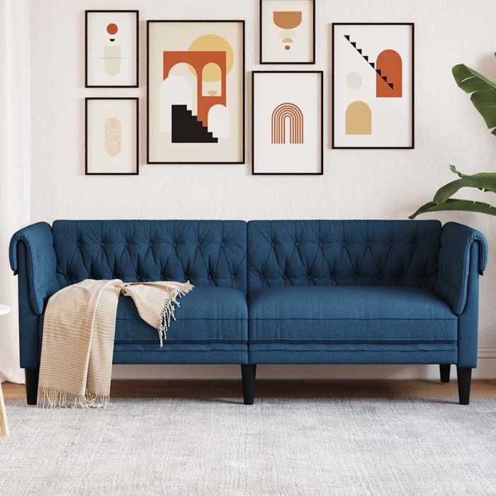Canapé Chesterfield de luxe - SWEETY - 3 places - bleu tissu LV2081