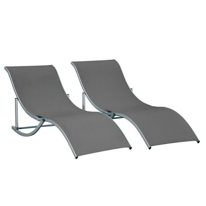 Chaise Longue Lot de 2 chaises longues jardin aluminium gris foncé - Transat ergonomique textilène 165x61x63 cm - Confort extérieur Chaise Longue Lot de 2 chaises longues jardin aluminium gris foncé - Transat ergonomique textilène 165x61x63 cm - Confort extérieur