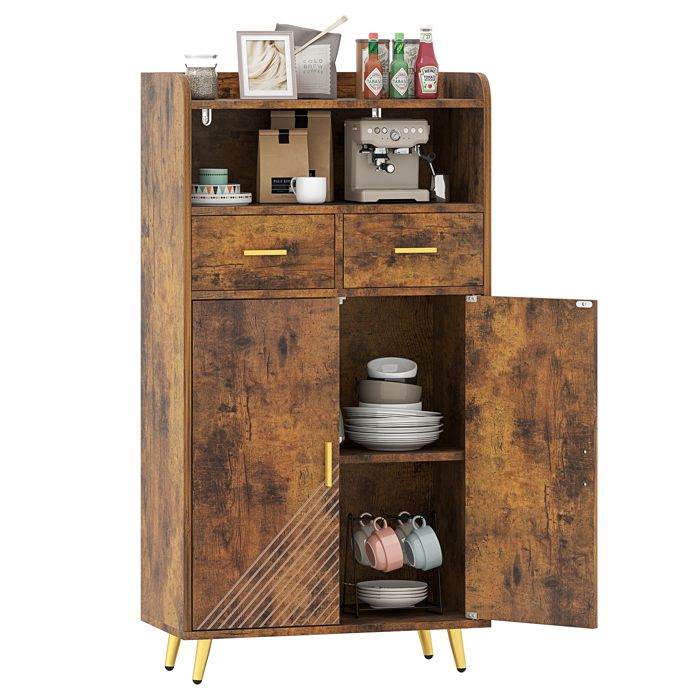 GIANTEX Buffet de Cuisine avec Compartiment Ouvert 2 Tiroirs et Armoire avec Étagères Réglables 60 x 30 x 113 cm Industriel