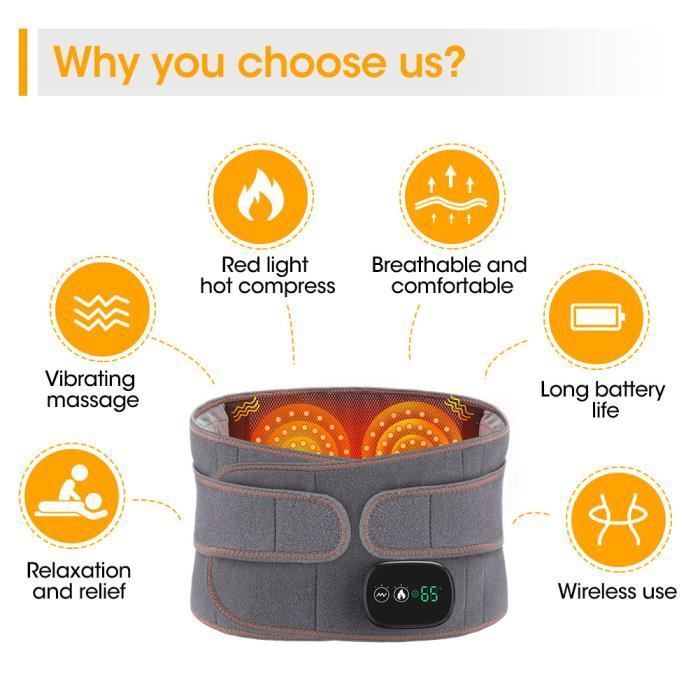 Ceinture Lombaire Chauffante Sans Fil – Massage Air & Vibration, 4 Niveaux Chaleur 40-55°C, 4000mAh, Écran Tactile
