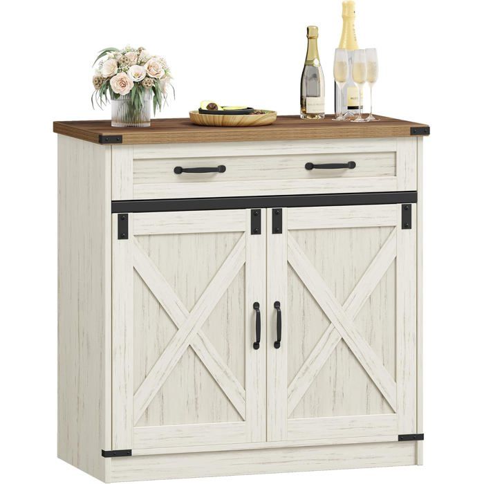Meuble Cuisine Buffet à 1 Tiroir Meuble de Rangement à 2 Portes Étagères Réglables 40 X 80 X 80 cm Marron Rustique et Blanc