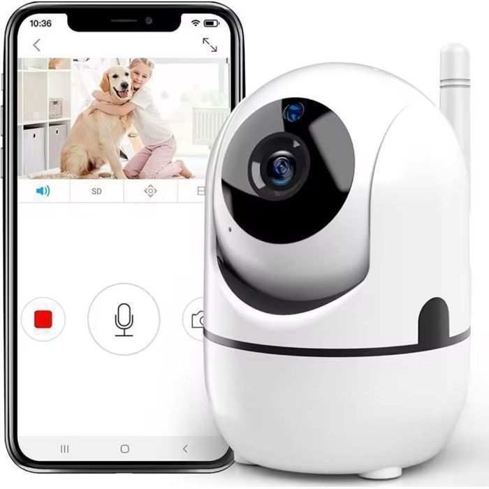 Caméra de surveillance WiFi IP PTZ Interieur Pivotante Détection de Mouvement bebe et pleurs animaux Audio et silouhette