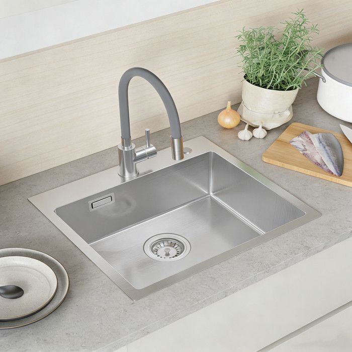 Évier de Cuisine - CECIPA MAX - 50x45CM - Inox Brossé - 1 Bac - Anti-Graisse