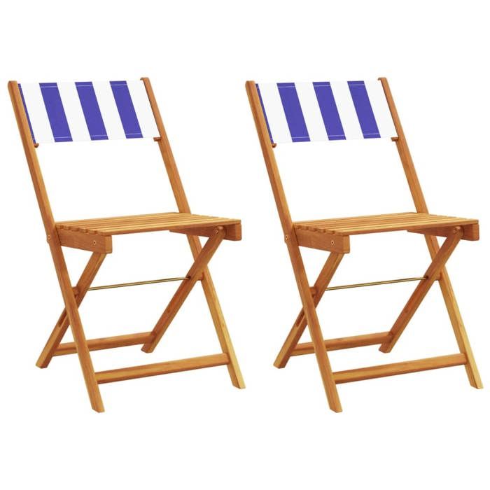 CHIC Chaises de bistrot lot de 2（2 pcs) bleu/blanc bois acacia massif tissu - 41x52 5x80 cm 382140 S11