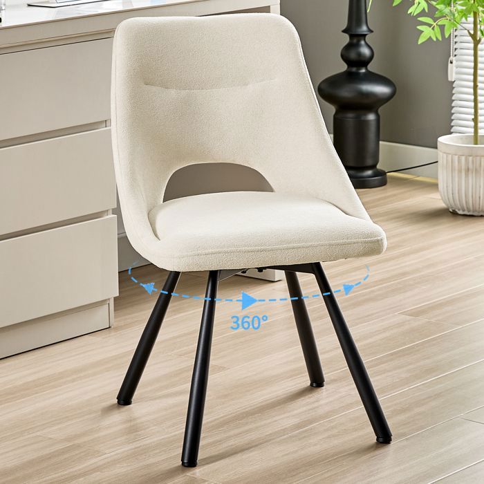 Fauteuil salon - WAFTING - Chaise pivotante 360° - Tissu imitation cachemire beige - Pieds métal - Scandinave