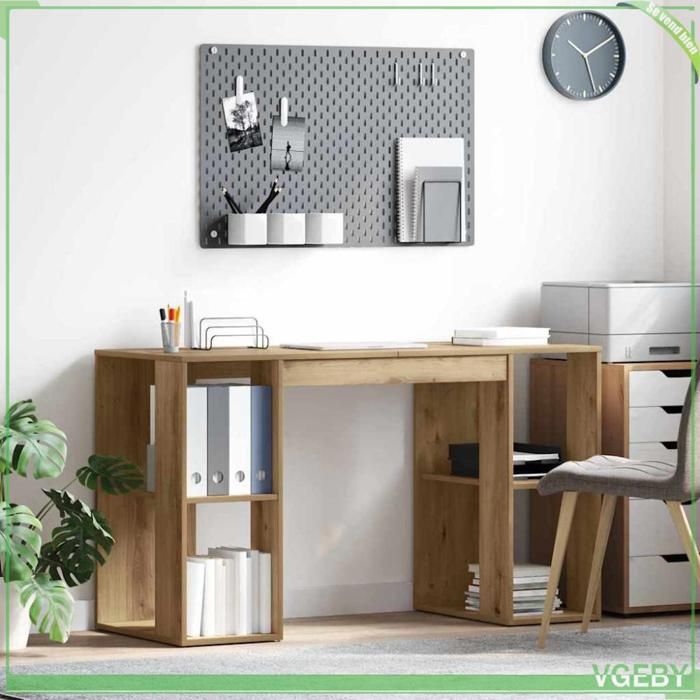 Bureau - ABI - Chêne artisanal - 130 x 50.5 x 75 cm - Durable avec 2 étagères