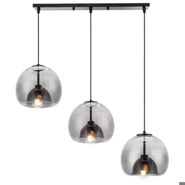 iDEGU 3lampes Moderne Lustres Suspensions en Verre Gris FuméE27 Lampe de Plafond Vintage Ajustable Style Nordique pour Cuisine