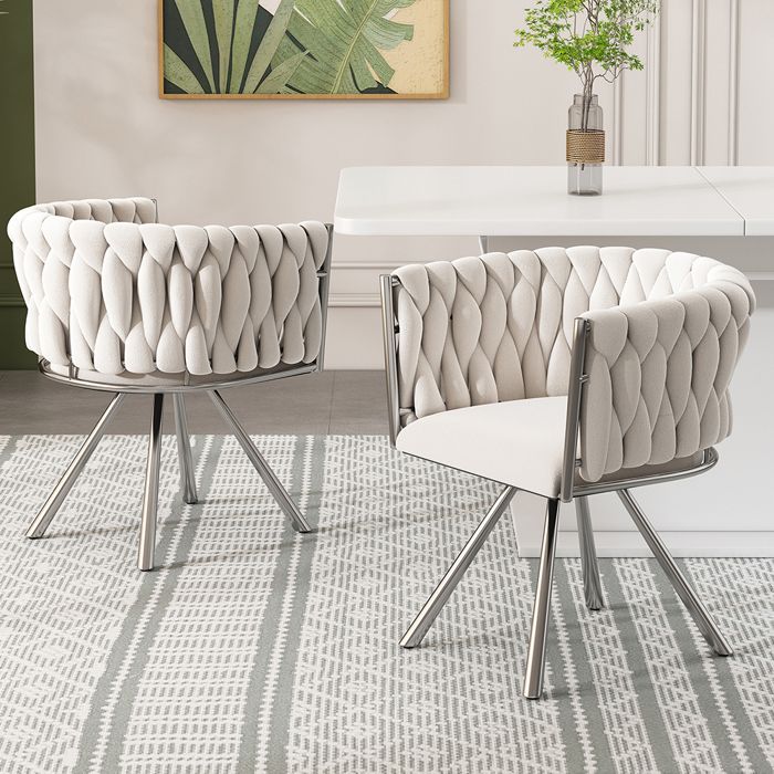 Chaises pivotantes lot de 2 - Chaises de salle à manger avec accoudoirs - Pieds métal - Structure argentée - Tissu velours - Beige