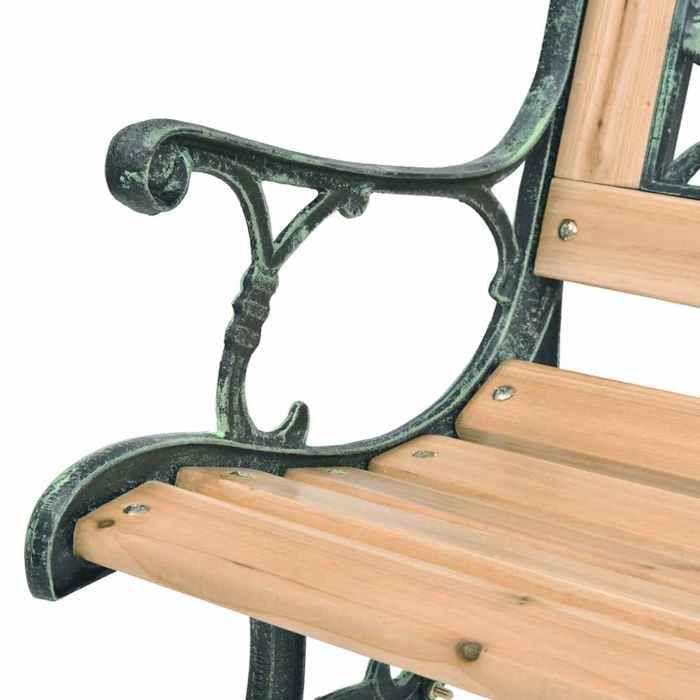 Banc de jardin en bois - MEUBLECHIC - 122x51x73 cm - Bois et fer forgé - Dossier décoratif en PVC