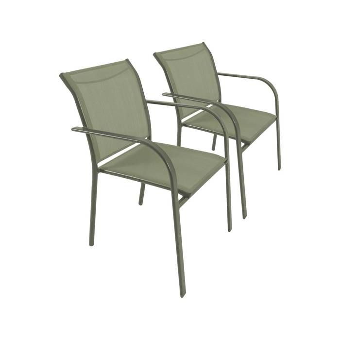 Lot de 2 fauteuils de jardin MILENA en aluminium et textilene kaki. 62 x 55 x 84 cm Lot de 2 fauteuils de jardin MILENA en aluminium et textilene kaki. 62 x 55 x 84 cm