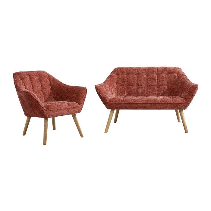 Canapé 2 places et fauteuil en tissu texturé terracotta CASERTA Canapé 2 places et fauteuil en tissu texturé terracotta CASERTA