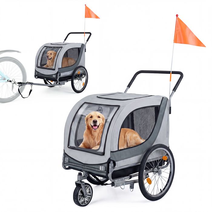 Comparer les prix de 2 en 1 Poussette pour Animaux Pliable COSTWAY Roue Avant Pivotant 2 Roues Gonflable Fenêtres Maille Housse Amovible Charge 80KG