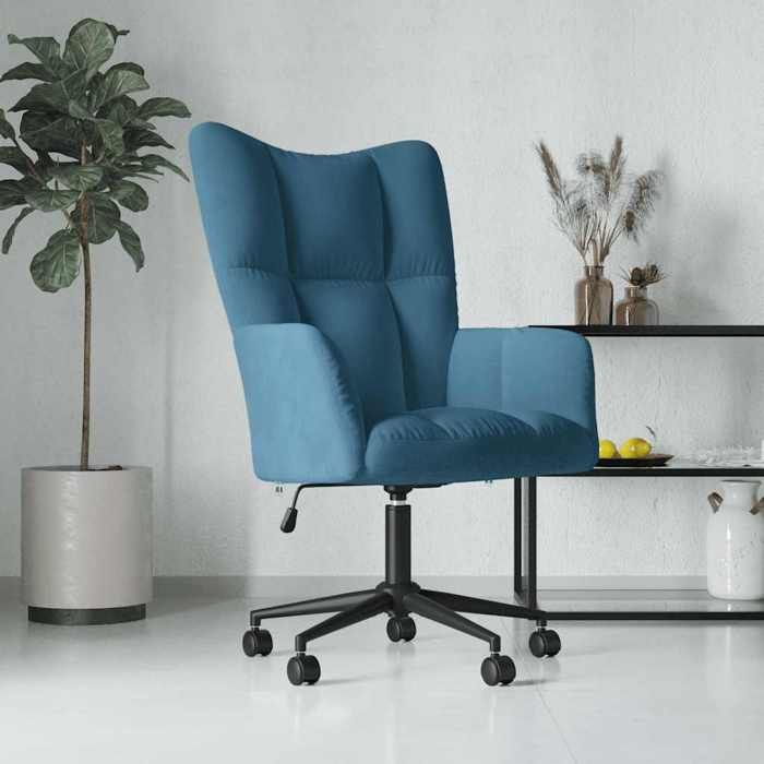 Bleu Fauteuil simple Magnifique Chaise de canapé Bleu Velours 61 5x69x(94 5-102)cm CL5067559