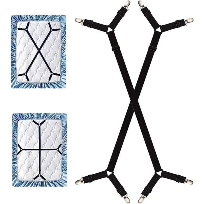 2pcs Sangles de Support de Drap de lit Longues rglables Pinces pour Drap de lit Tendeurs rglables en Croix pour Multic DRAP HOUSSE