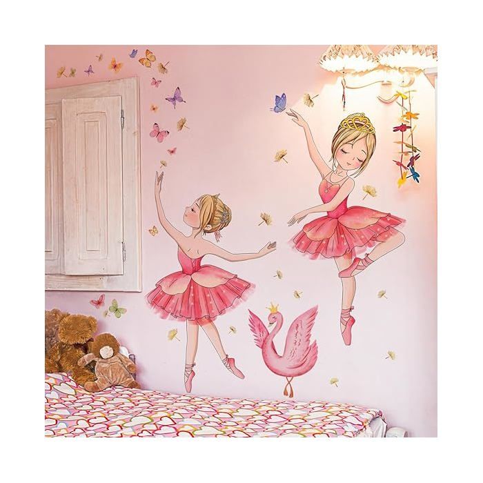 - Stickers muraux BALLERINE rose/rouge (119x75 cm) I Autocollant mural chambre fille deuse ballet prince OBJET DE DECORATION MURALE