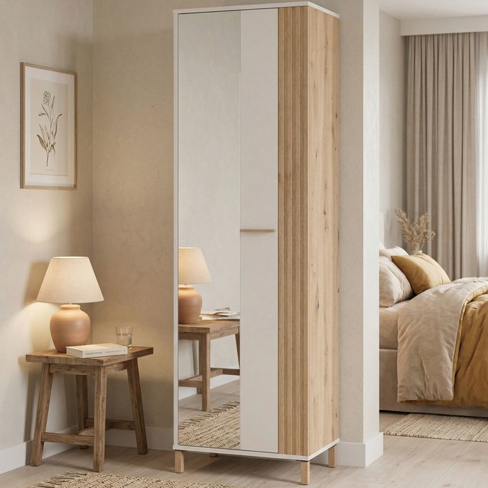 Armoire 1 porte Pêche Dmora en bois mélaminé blanc crème Armoire 1 porte Pêche Dmora en bois mélaminé blanc crème