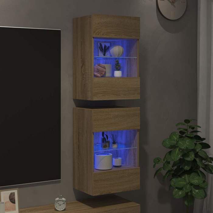 Meubles muraux avec lumières LED - JILIMAISON - Meuble Télé Bas - CABINET/BANC TV - pour TV 2 pcs chêne sonoma 40x30x60 5 c11