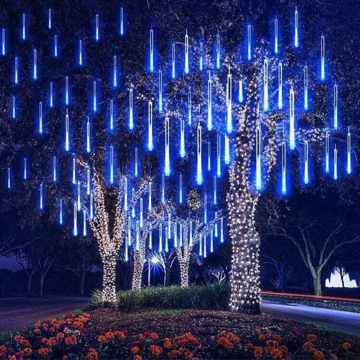 Guirlande lumineuse extérieure de Noël - Lampe LED effet pluie de météores - 8 tubes 192 LED - Effet pluie et neige SANPIE