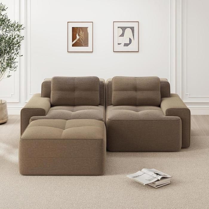 Canapé modulable - KOMHTOM - L - 2 places - Tissu corduroy marron - Ottoman Canapé modulable - KOMHTOM - L - 2 places - Tissu corduroy marron - Ottoman