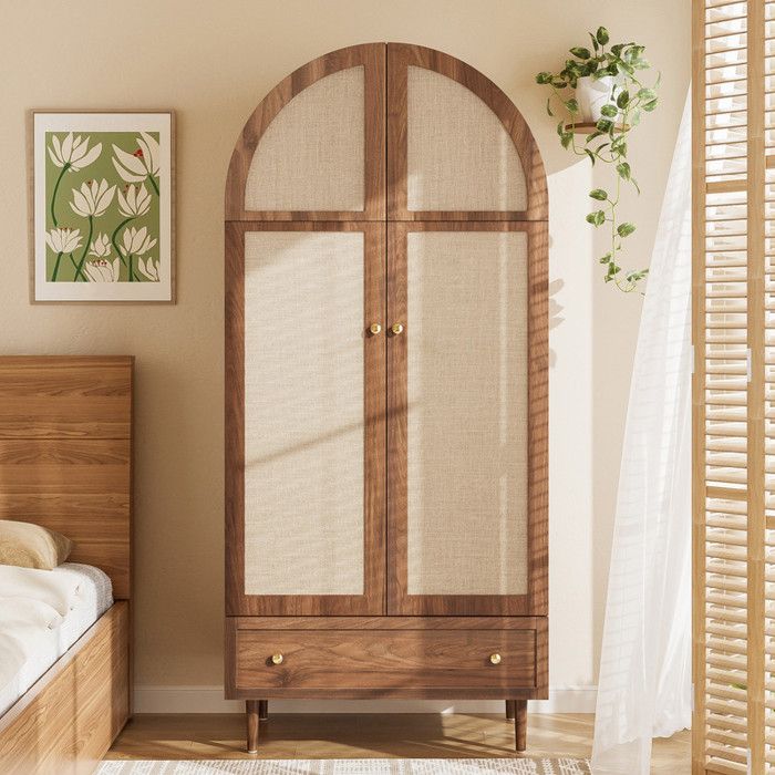 Armoire 2 portes et 1 tiroirs portes en bois recouvertes de lin grand espace de rangement armoire pour chambre 79x50x175cm Bois