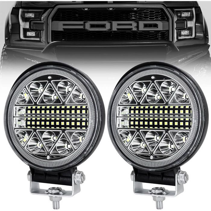 Lot de 2 phares LED ronds 102W – Longue portée 6000K – IP68 étanche – Aluminium antichoc pour voitures camions SUV bateaux