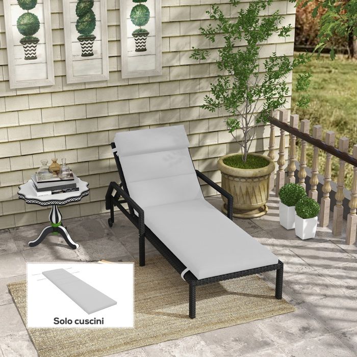 Coussin pour transat et bain de soleil en tissu gris clair avec liens de fixation