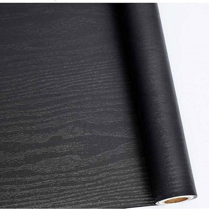 Papier Adhésif pour Meuble Bois Noir papier peint 30cm x 200cm Vinyle Autocolnt Film Pour Décorer des Noir 30 x 200 cm