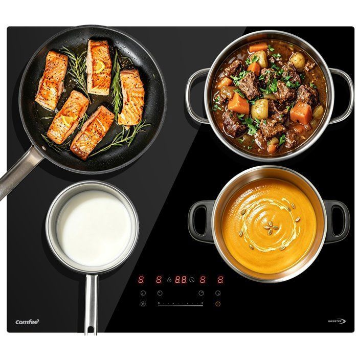 Plaque de cuisson induction COMFEE - 4 Foyers- 4 boosters - 7400W - L59 x P52 cm - 9 Niveaux de Puissance - Noir