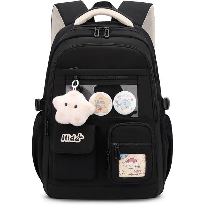 XJYDNCG Cartable Fille Primaire Sac À Dos Scolaire - Grand Volume Imperméable - Adapté Aux Étudiants - 44x32x18cm - Noir