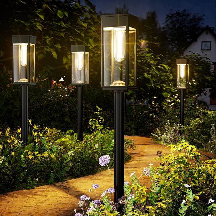Lot de 4 luminaires solaires extérieur IP65 étanches - Éclairage jardin blanc chaud avec panneau solaire en ABS