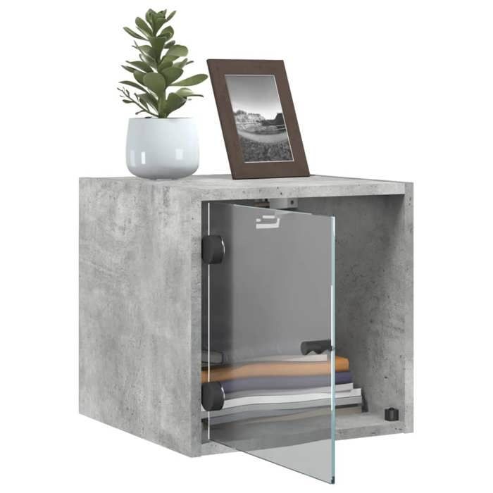 Cabinet de Lit Moderne Gris Table de chevet/nuit avec rangement avec porte en verre gris béton 35x37x35 cm CC3667