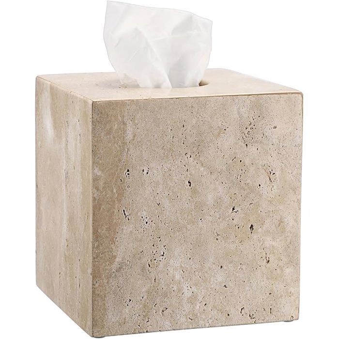 Boîte à Mouchoir en Travertin Distributeur Carré 14x14x15cm Pas de Fond antidérapante élégante Porte Pa DISTRIBUTEUR DE MOUCHOIRS