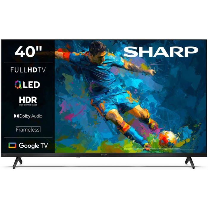 40HF3365E Google TV 40 Pouces Full HD QLED Sans Cadre 60 Hz Google Assistant Bluetooth 3 HDMI 2 USB 2x8W Noir