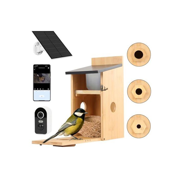 Nichoir oiseaux connecté - GENERIQUE - Caméra 5MP - WiFi 2.4G - Vision nocturne - SD jusquà 128 Go