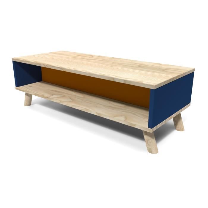 table basse scandinave rectangulaire viking bleu pétrole et orange (bleu pétrole, orange)