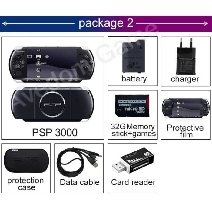 Console de jeux portable - PXP - 32 bits - 3000+ jeux rétro - 4.3 pouces -  8G - Noir
