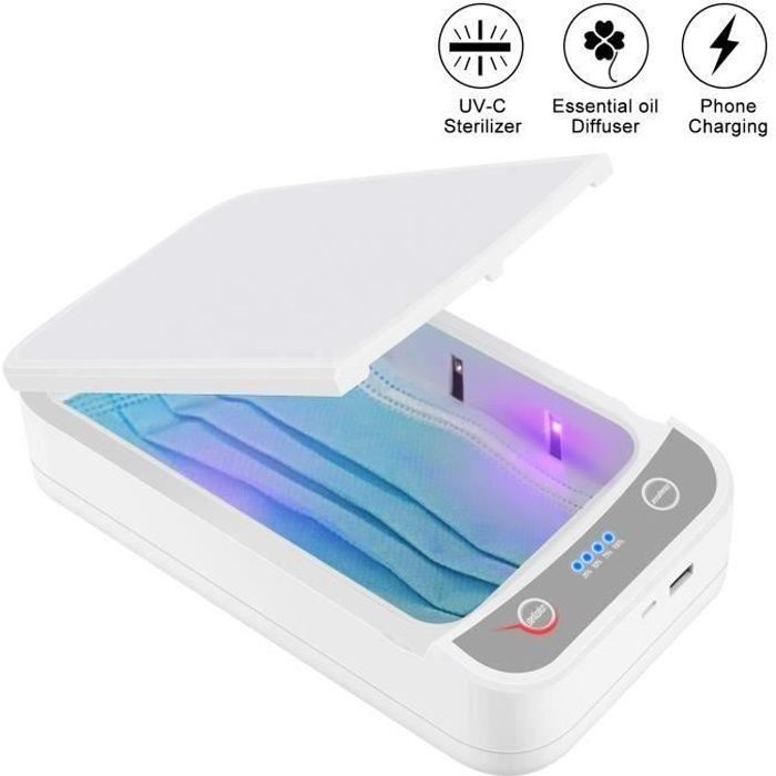 BECEMURU Désinfectant pour téléphone portable UV avec double téléphone portable UV-C Boîte de stérilisateur à 99% de bactéries pour smartphone clé montre brosse à dent lunettes 