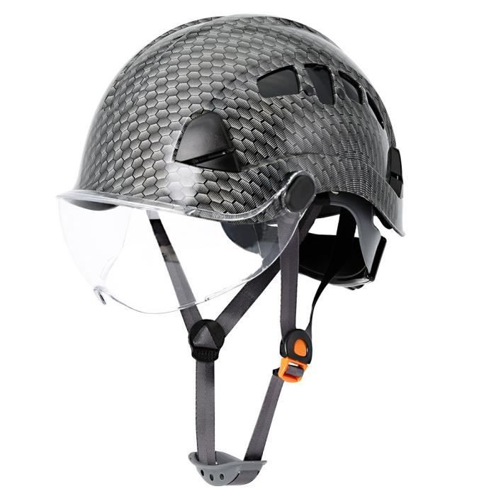 Casque De Sécurité Professionnel CE Fibre De Carbone - Avec Cache-oreilles Et Double Lunettes - ABS Durable - Noir